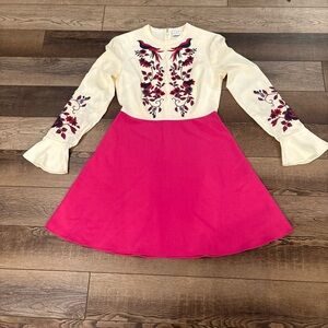 Tanya Taylor Cream and Pink Floral Spring Midi Dress